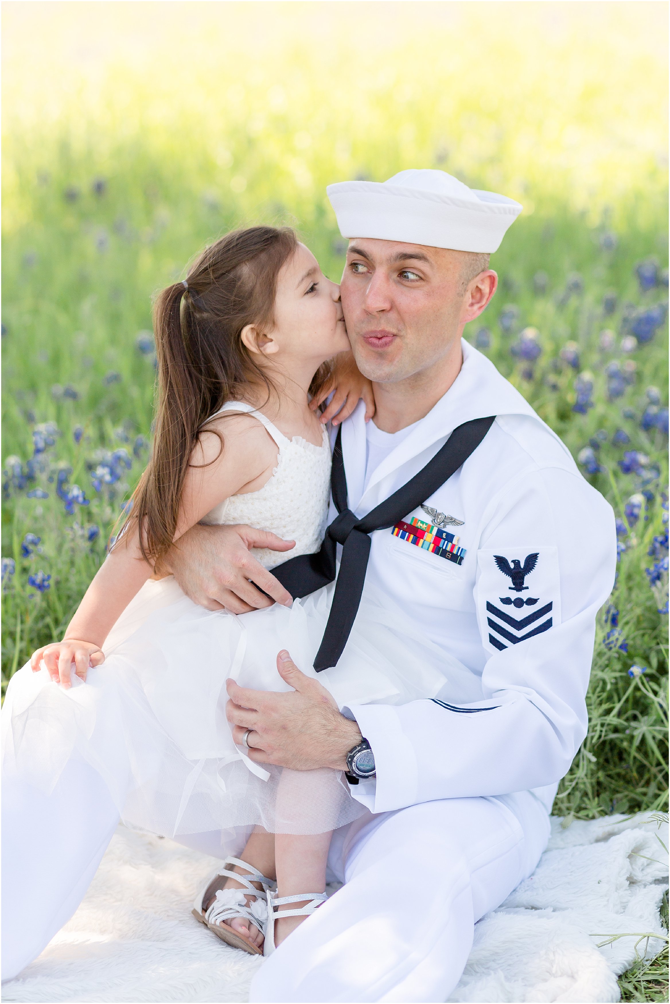 military dad and daughter in bluebonnets