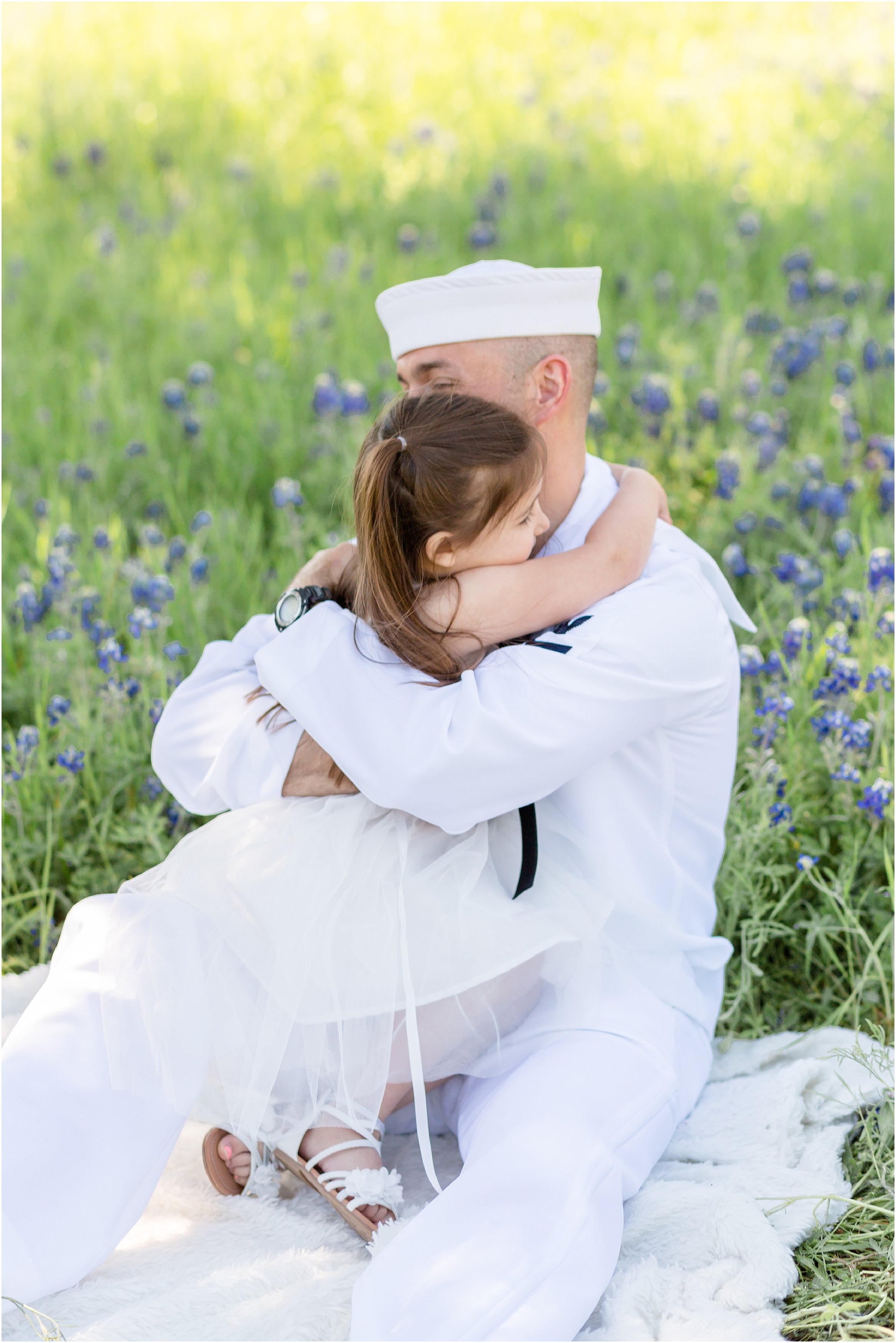 military dad and daughter in bluebonnets