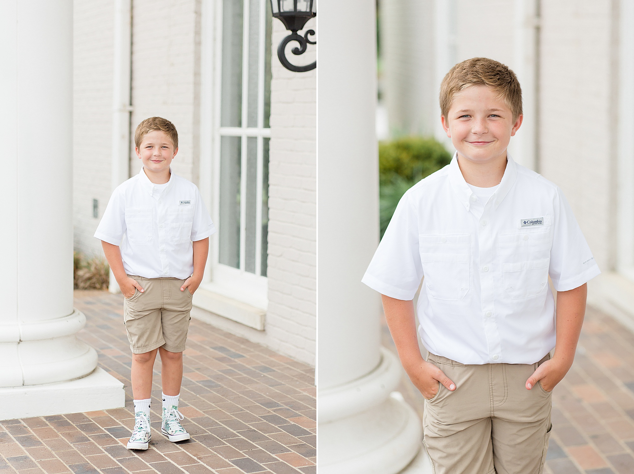 son smiles during family photos in Tennessee