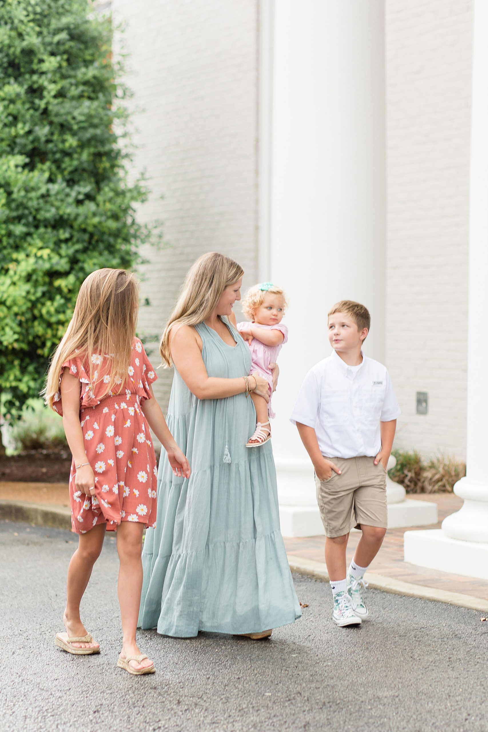 mom walks with three kids outside Franklin TN church