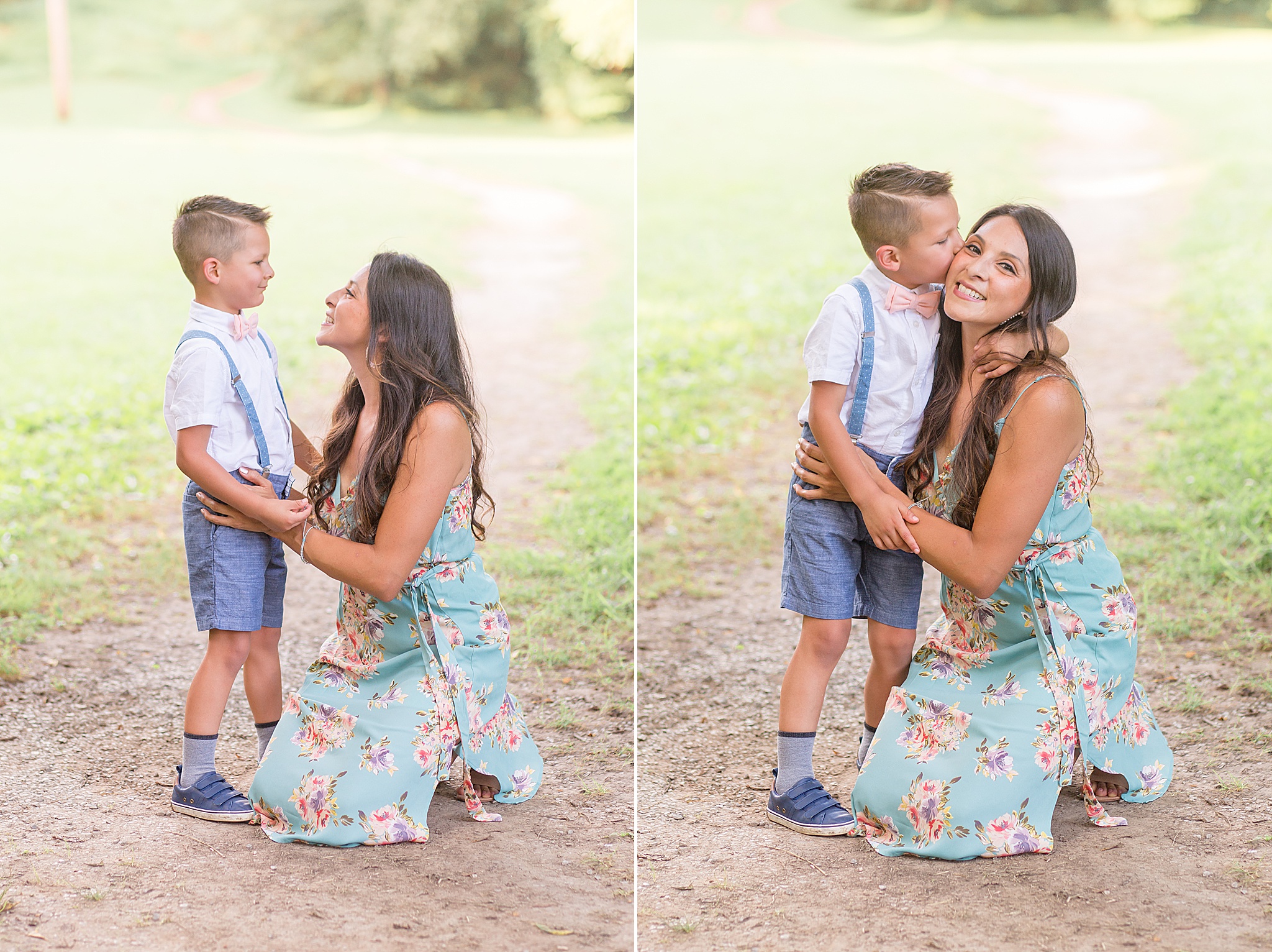 mom and son hug during family photos in TN park