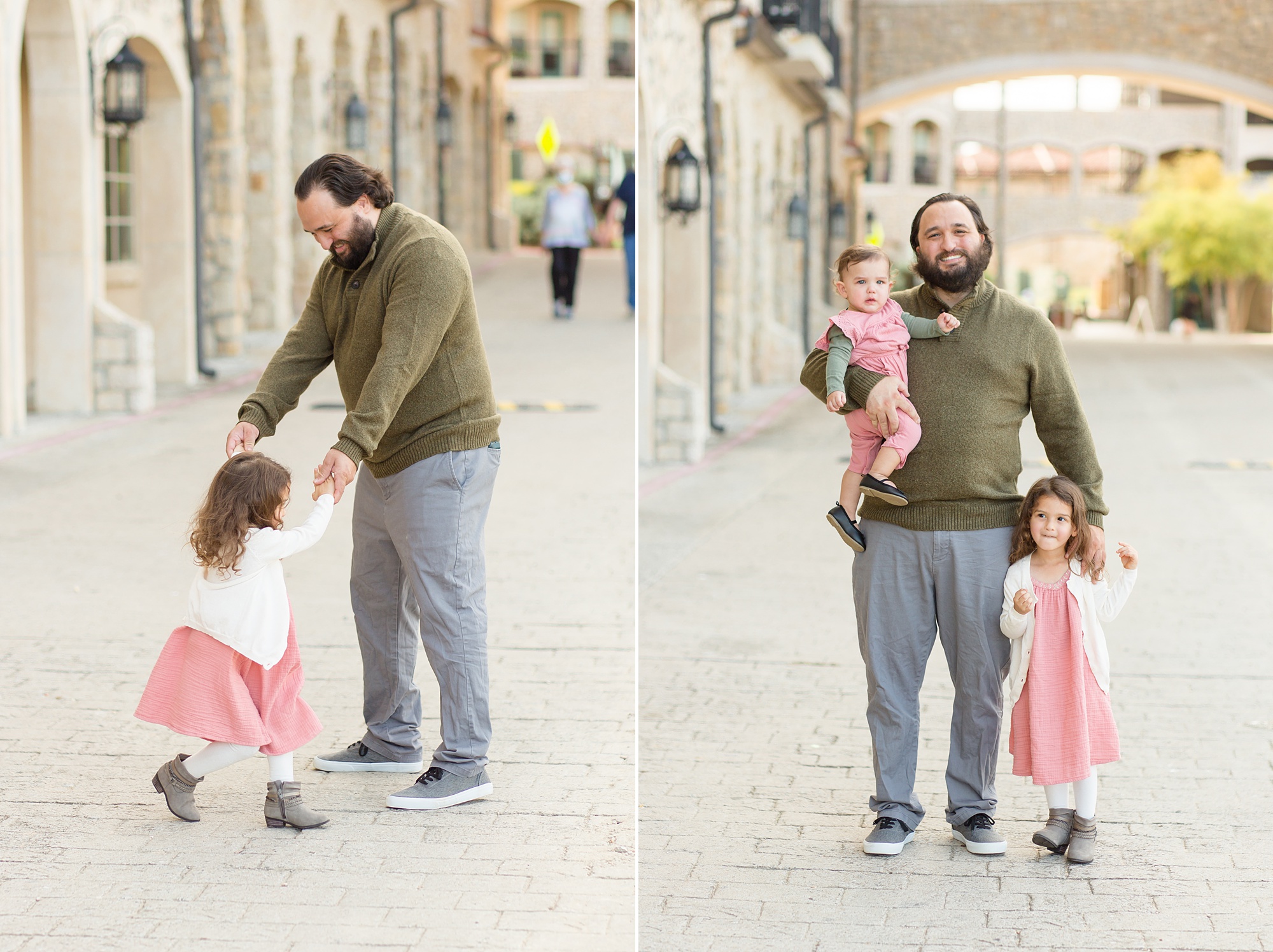 dad twirls daughter around during Adriatica Fall Minis