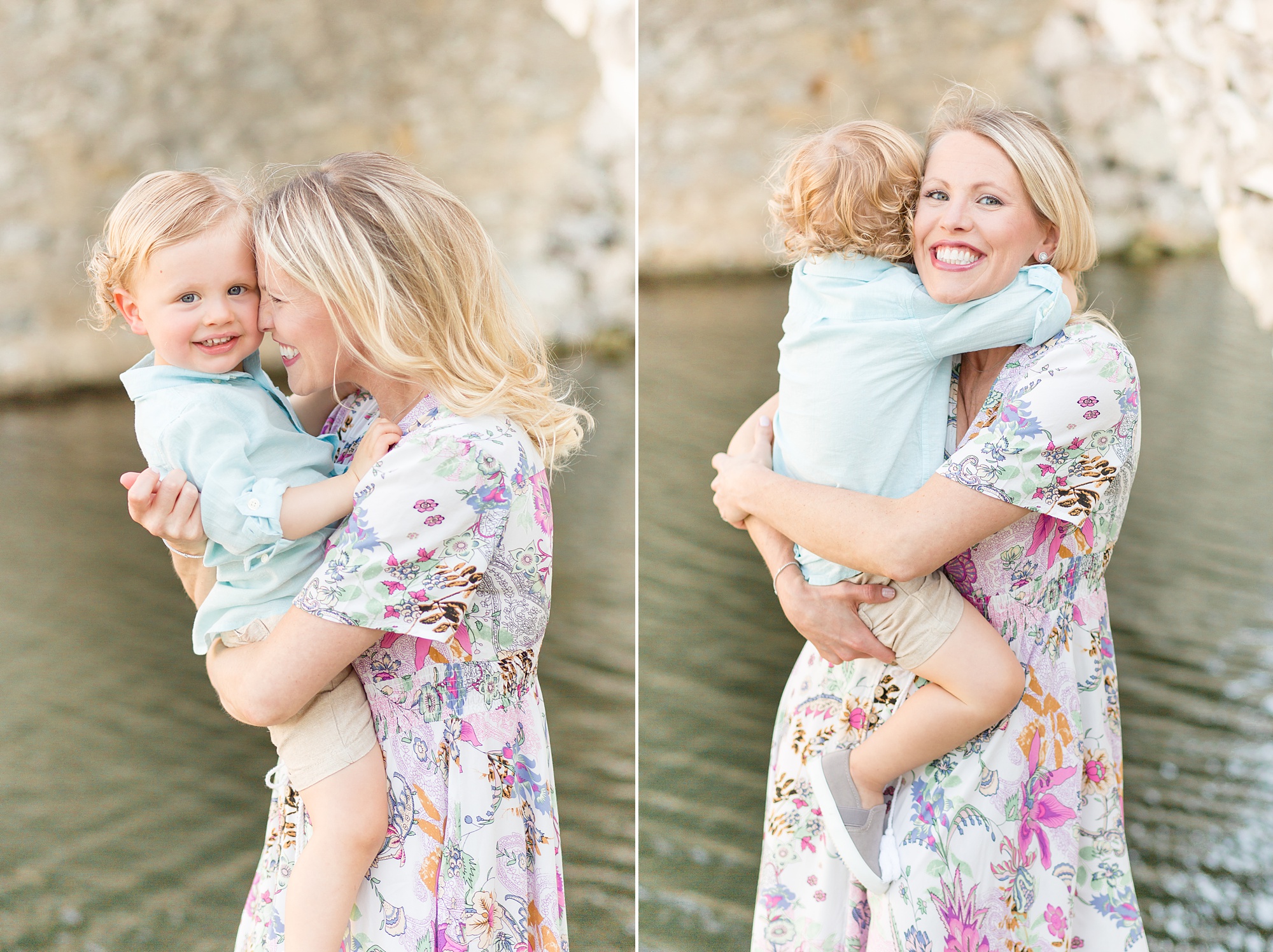 mom and son snuggle during family photos