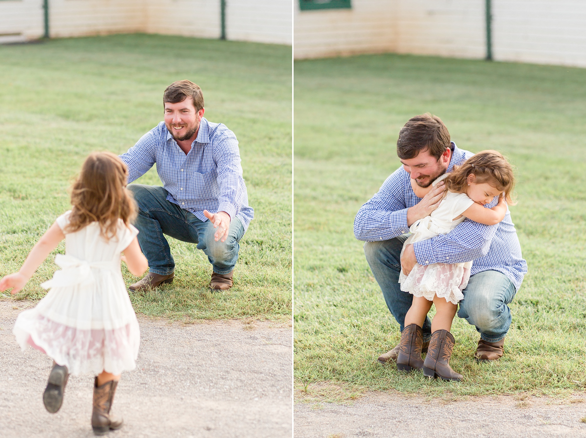 daughter runs and hugs dad during TN family photos