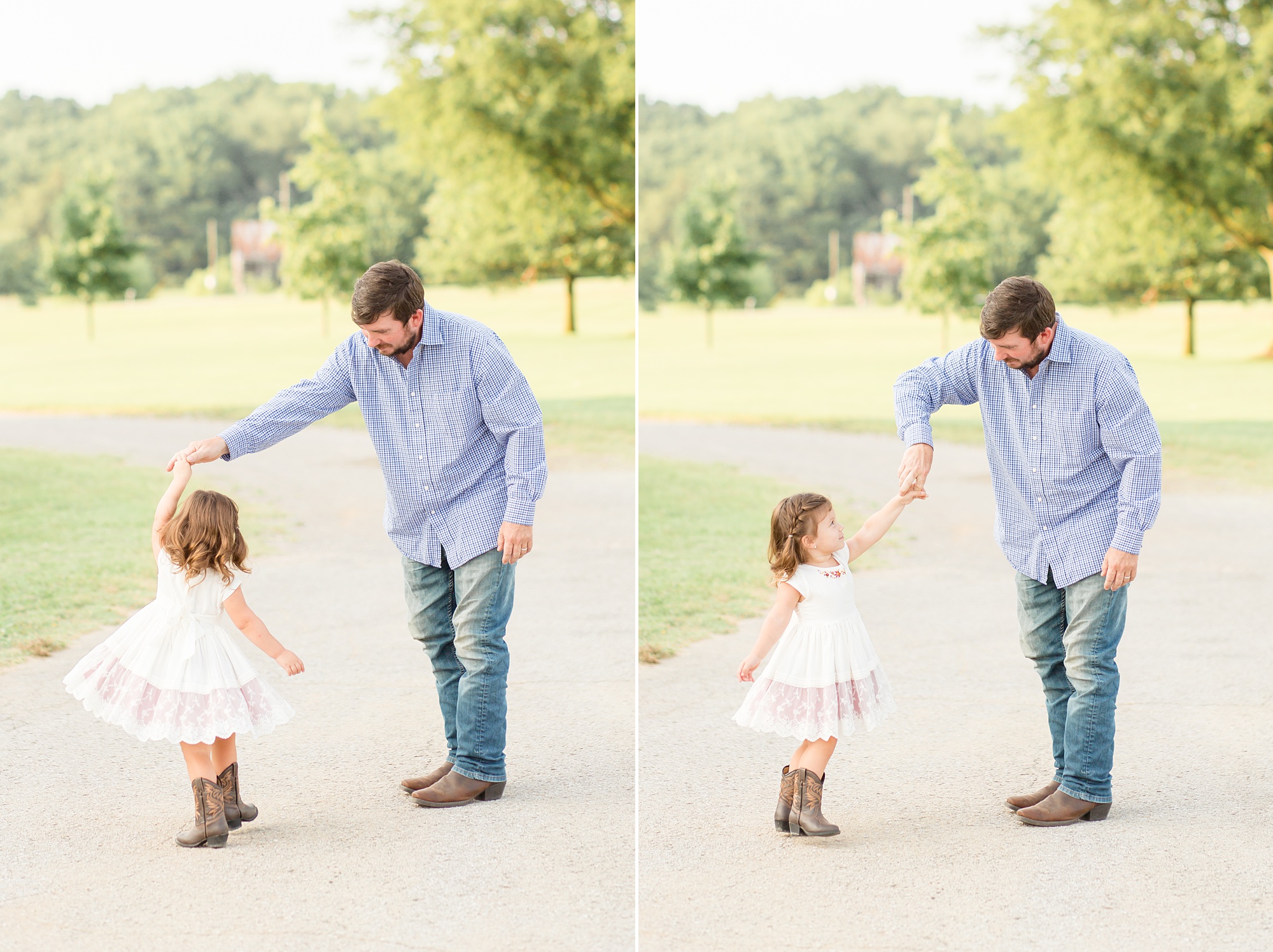 dad twirls daughter during Harlinsdale Farm family photos