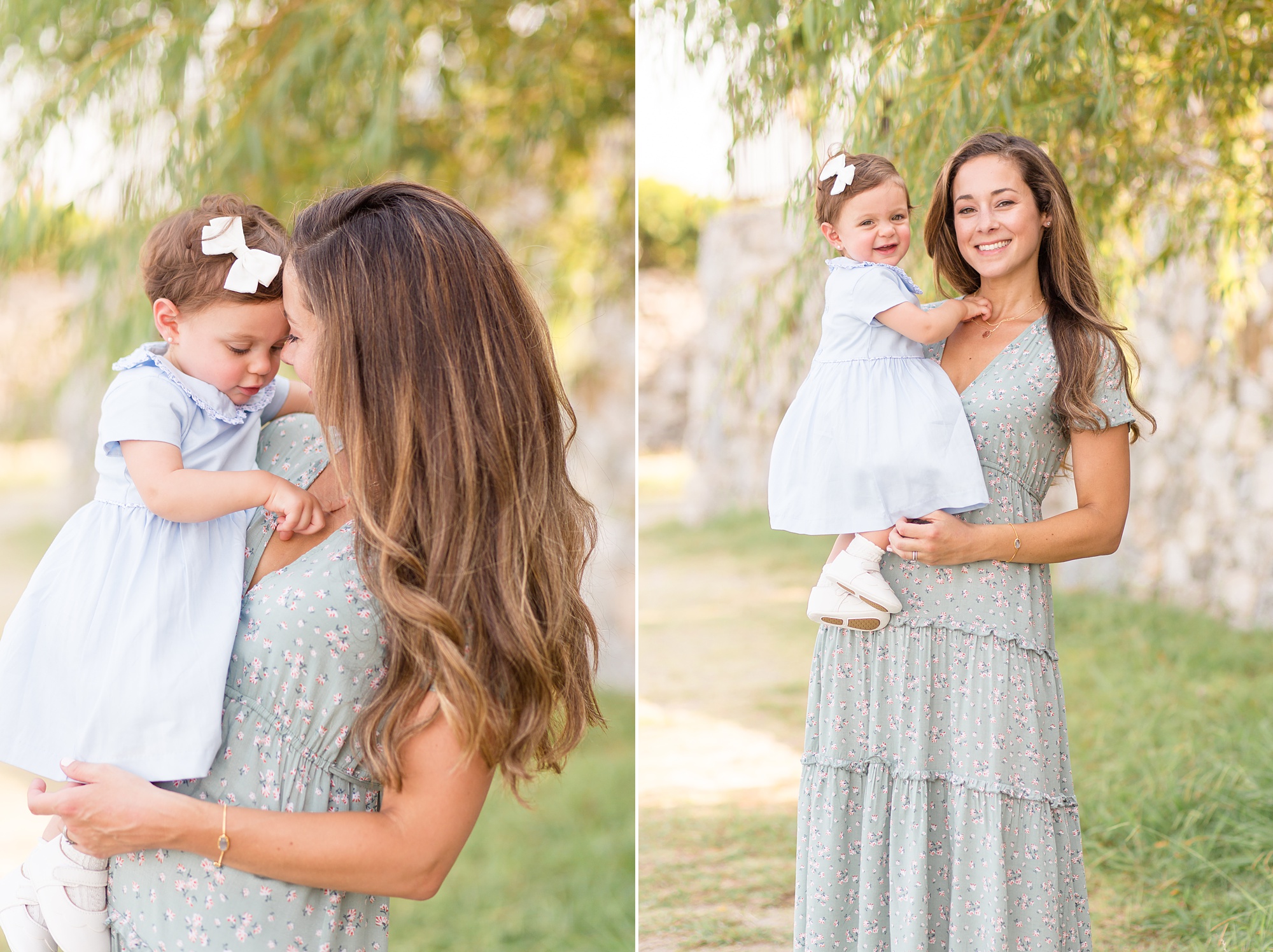 mom and baby girl pose during Adriatica Village family photos