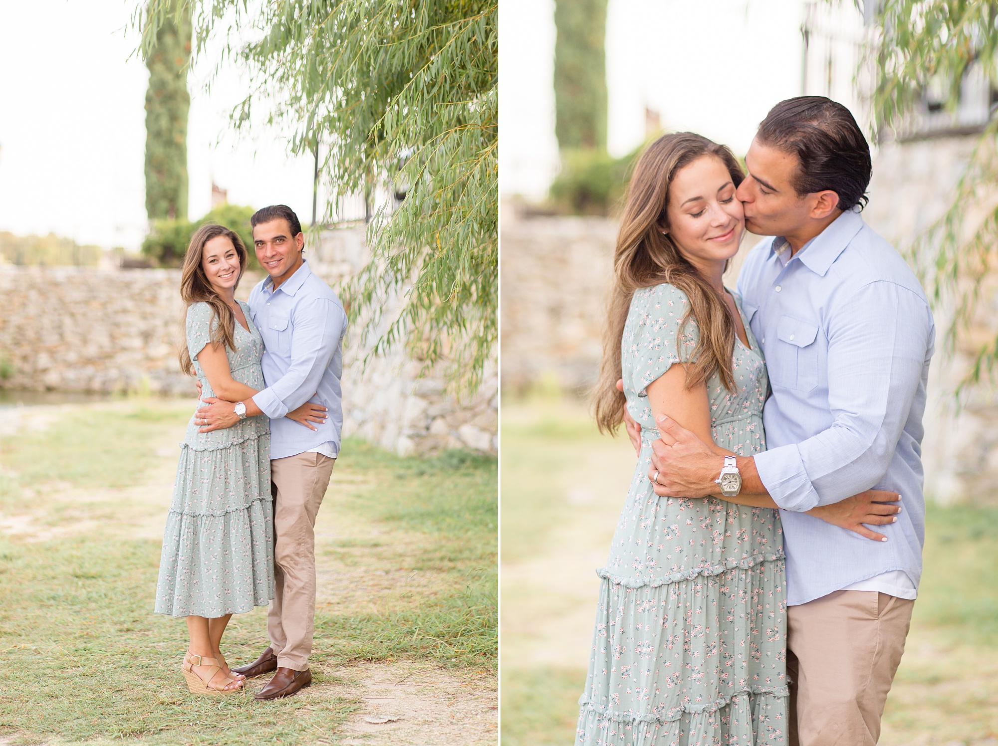husband kisses wife during family photos