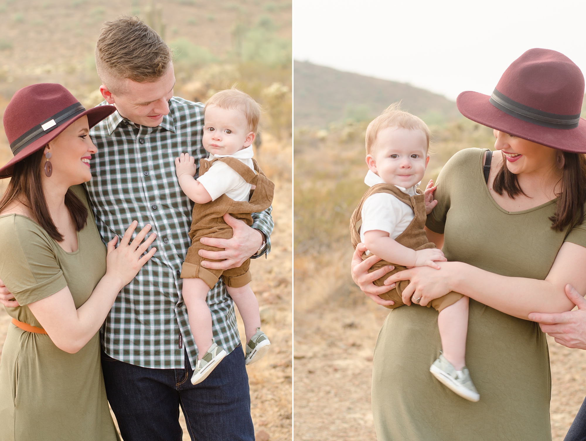 mom and dad hold toddler during AZ family photos