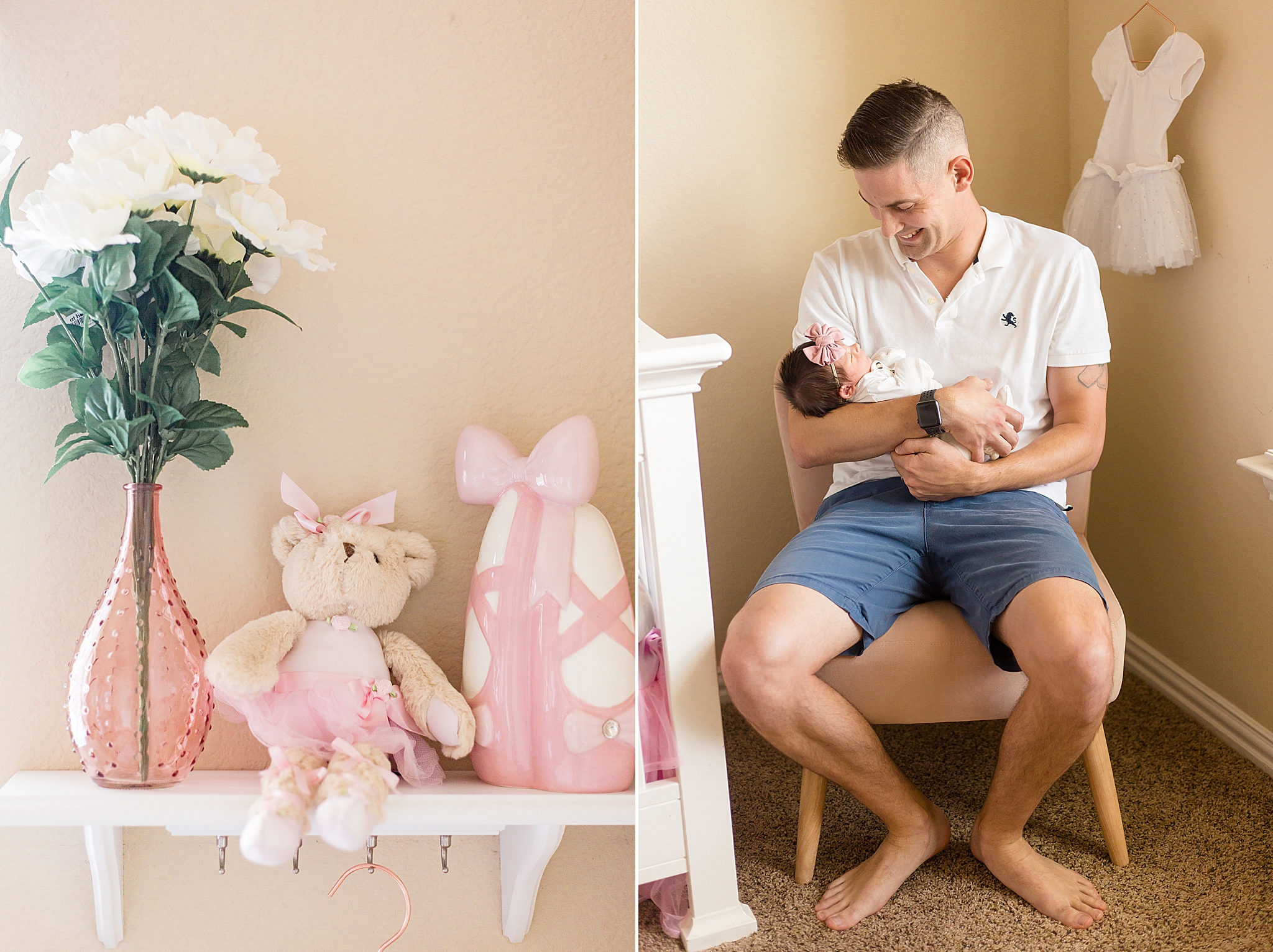 Texas newborn portraits at home with dad and baby girl