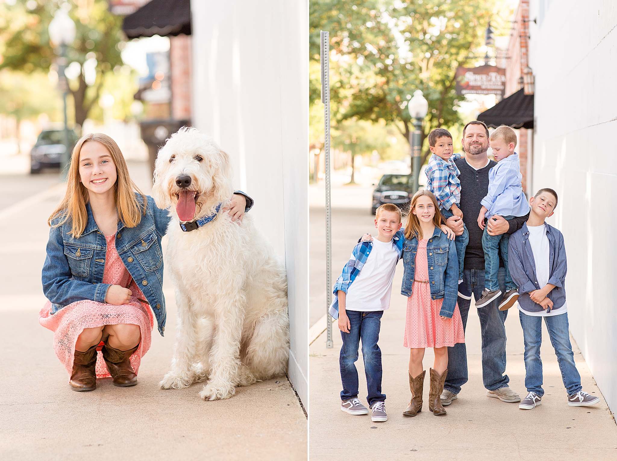 daughter poses with big dog during family mini session