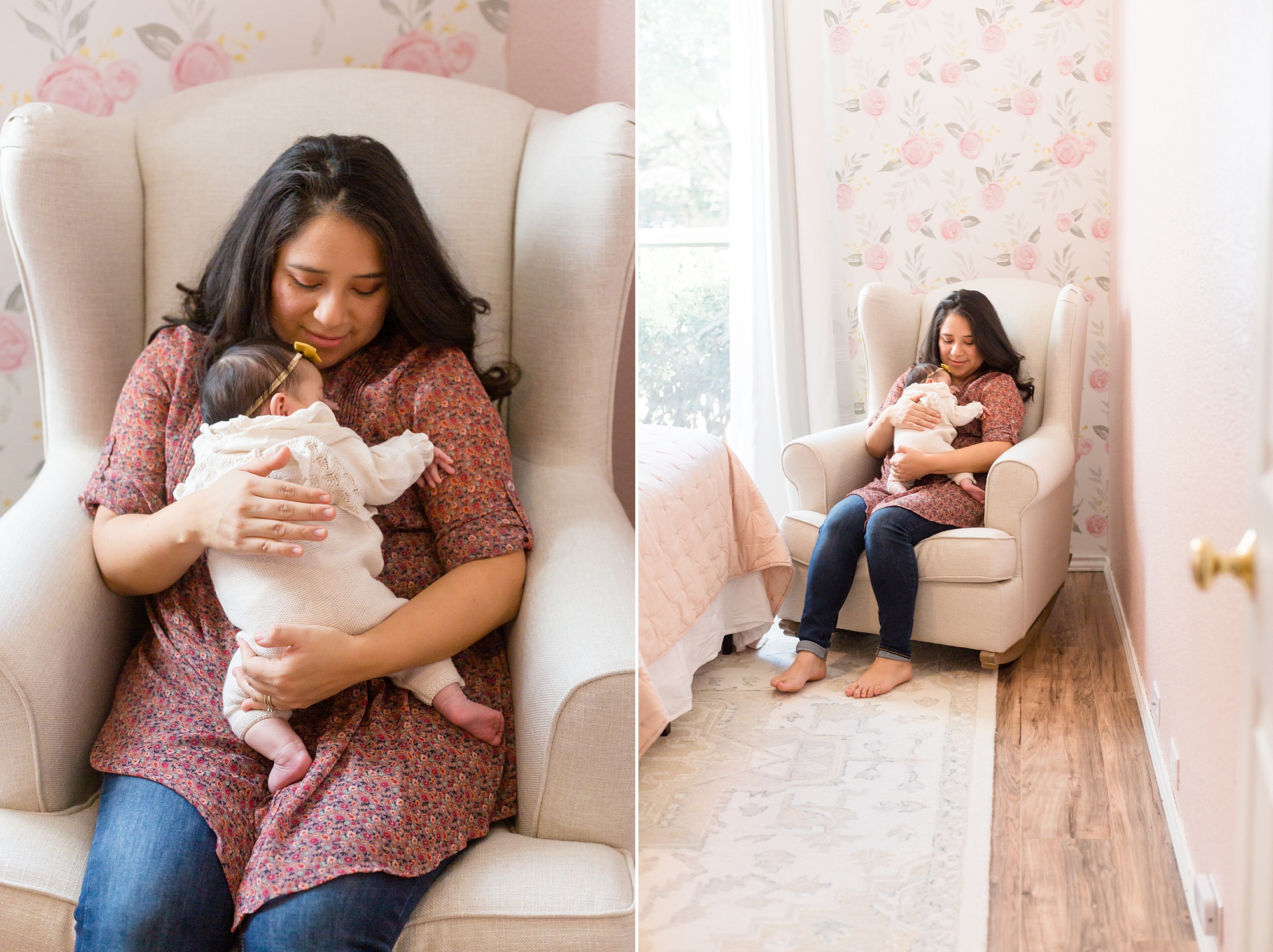 Texas lifestyle newborn session for baby girl and mom