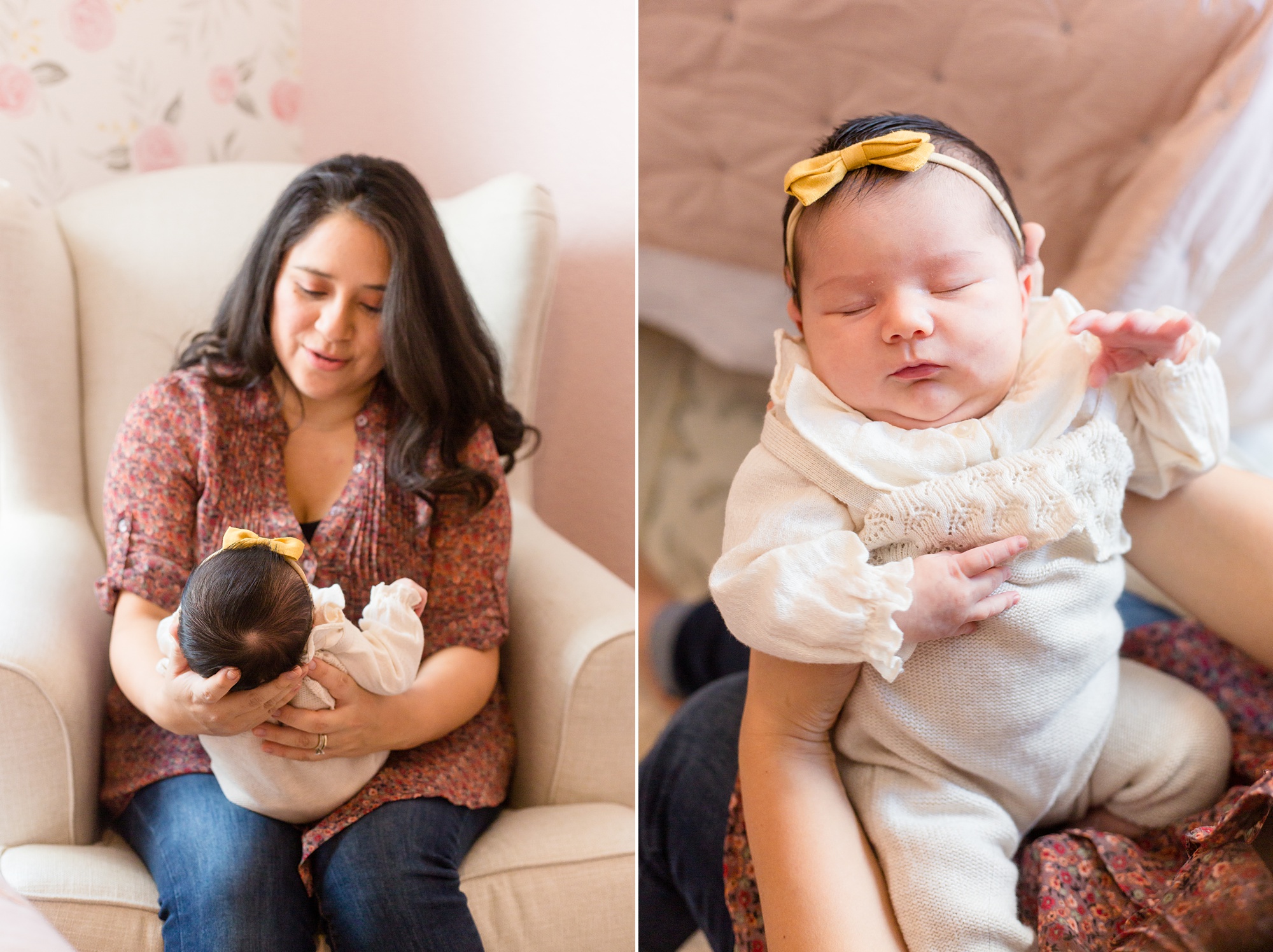 mom holds baby girl during lifestyle newborn session