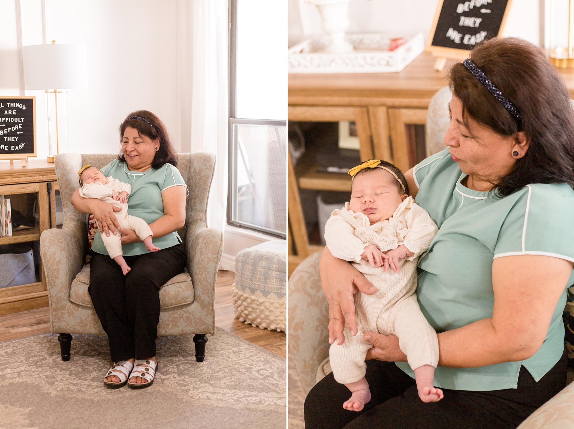 grandmother holds baby during lifestyle newborn session