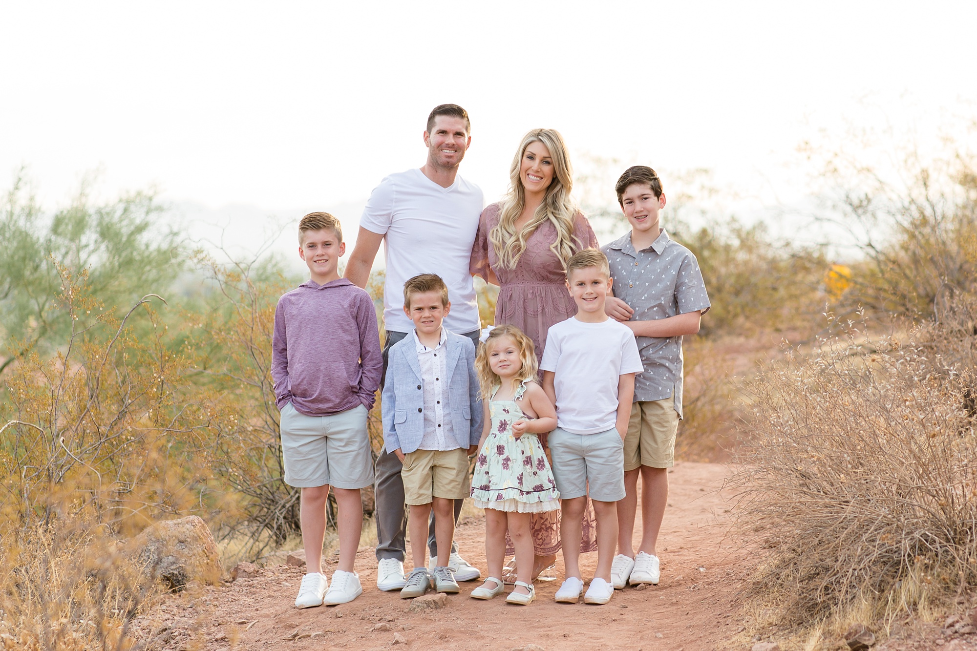 family of six poses during Papago Park Fall Minis