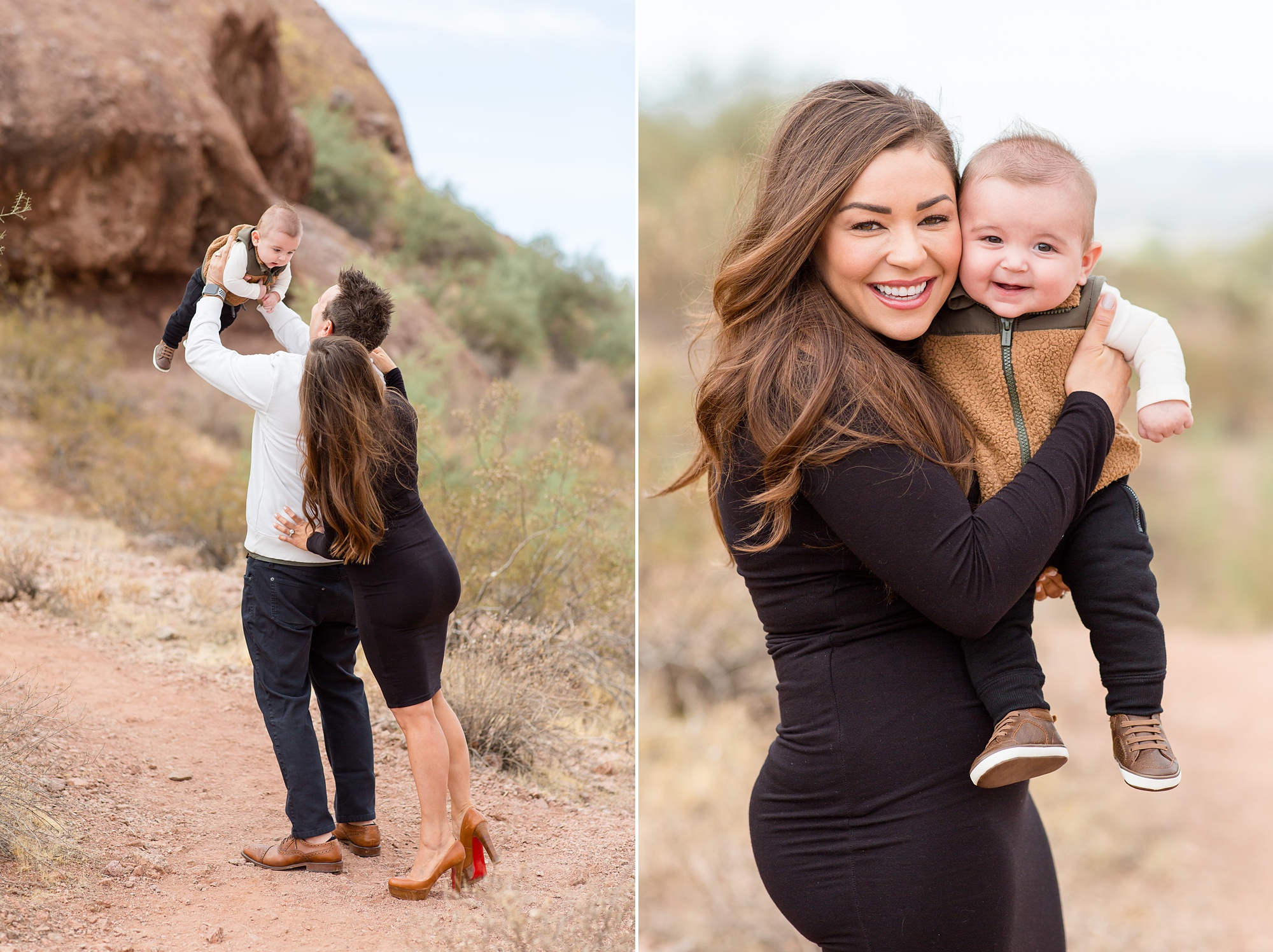mom holds baby boy during Papago Park fall minis