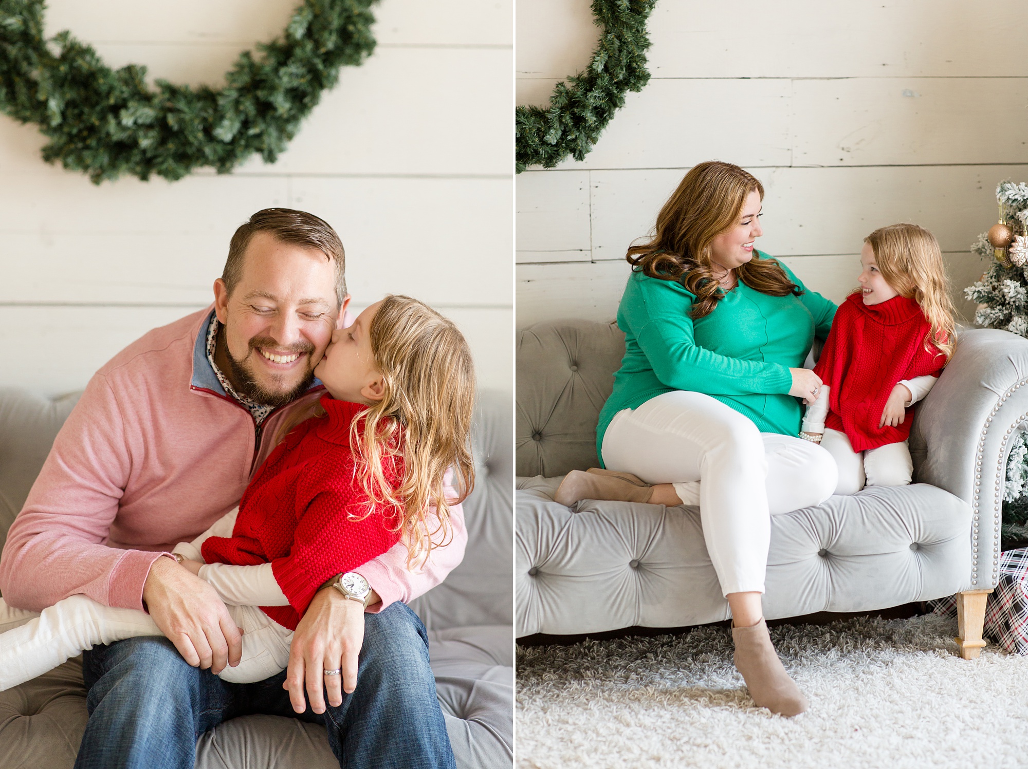 daughter sits with parents during Studio House Christmas Minis