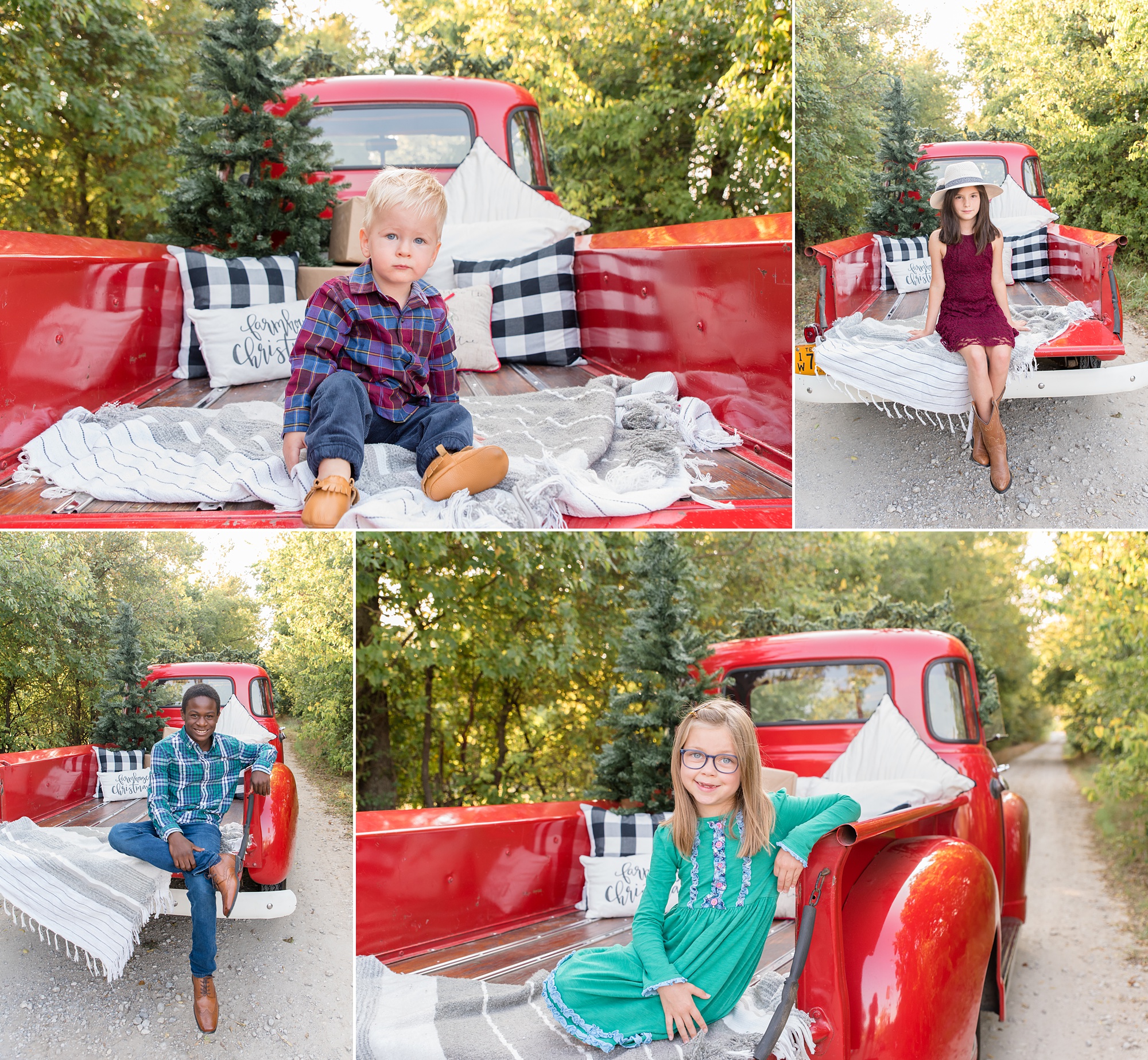 portraits of kids during Red Truck Christmas minis