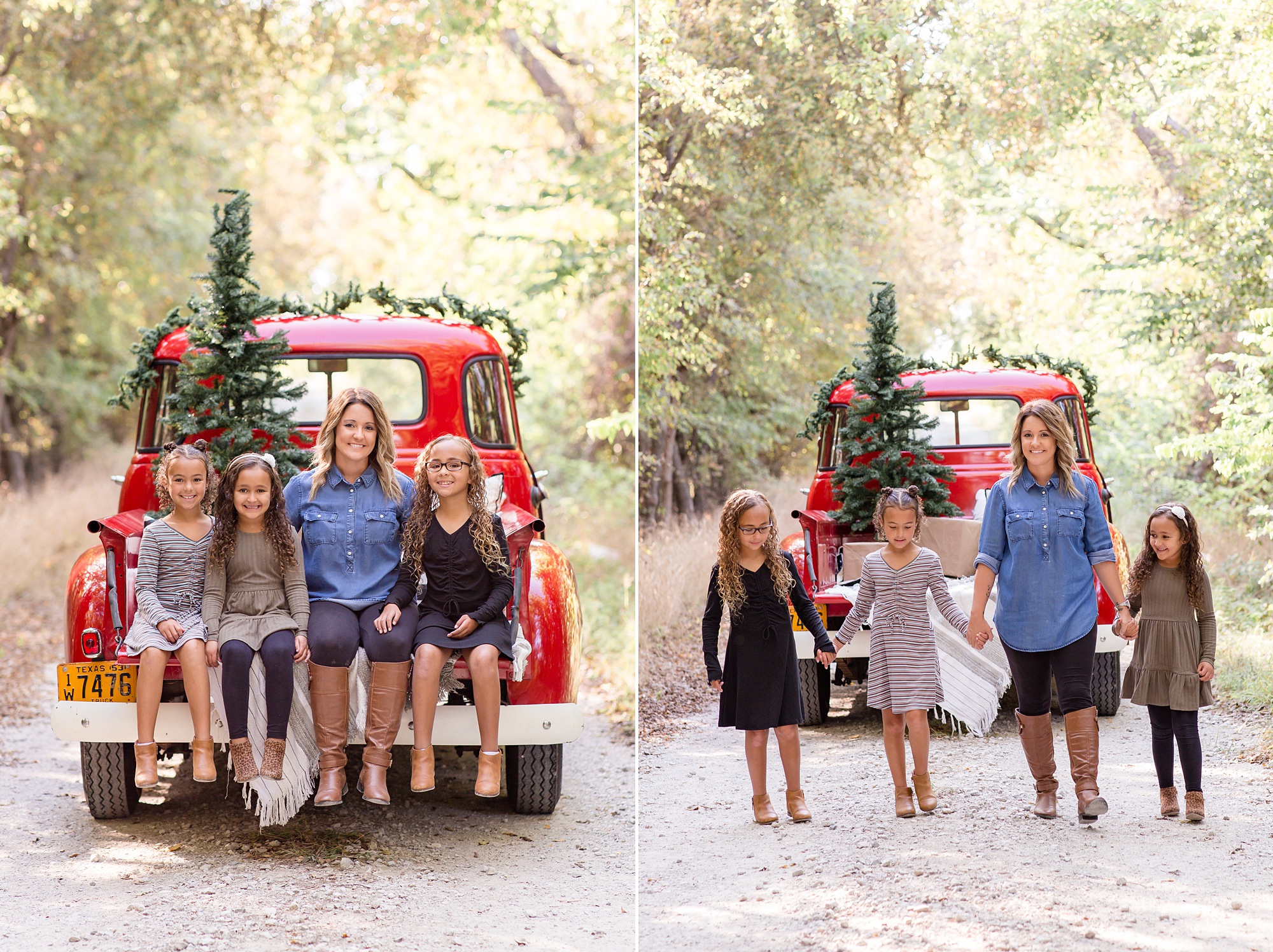 holiday mini session in Texas with vintage truck