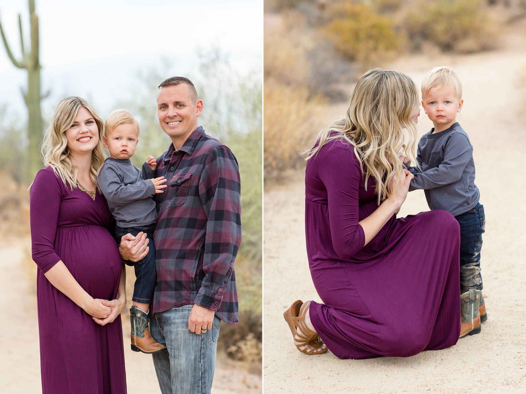 expecting mom holds baby belly during AZ family photos
