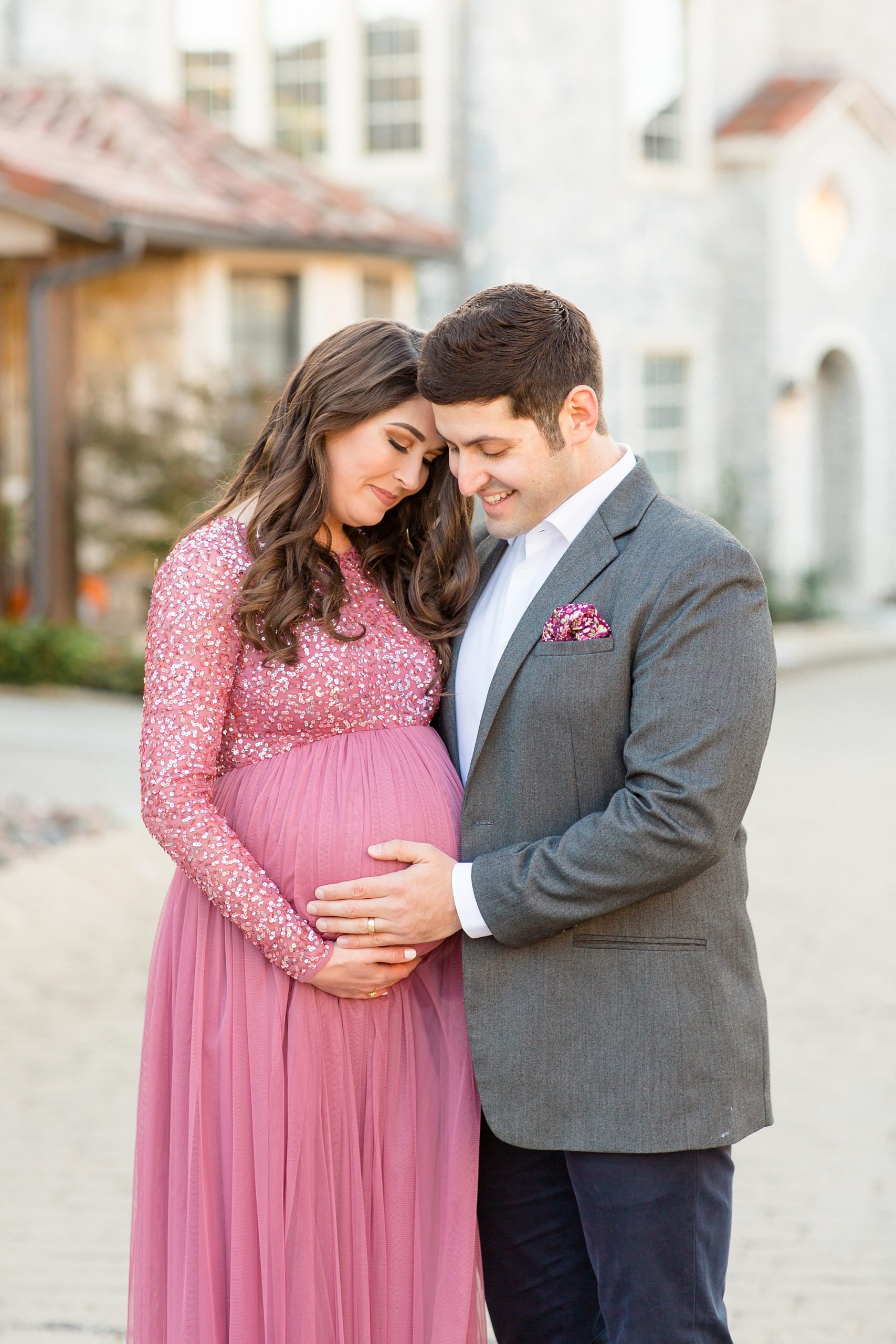 Texas maternity portraits of mom in pink gown