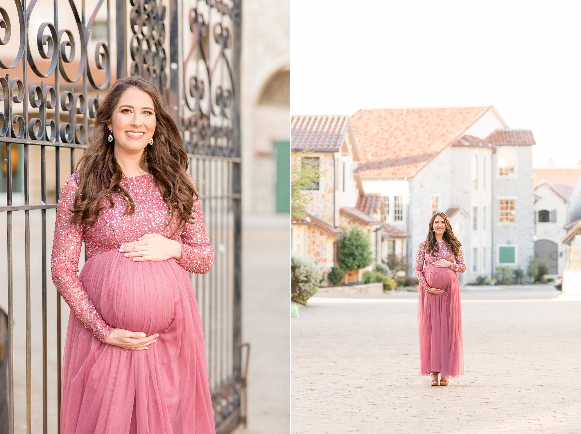 McKinney Maternity Session with mom n pink gown