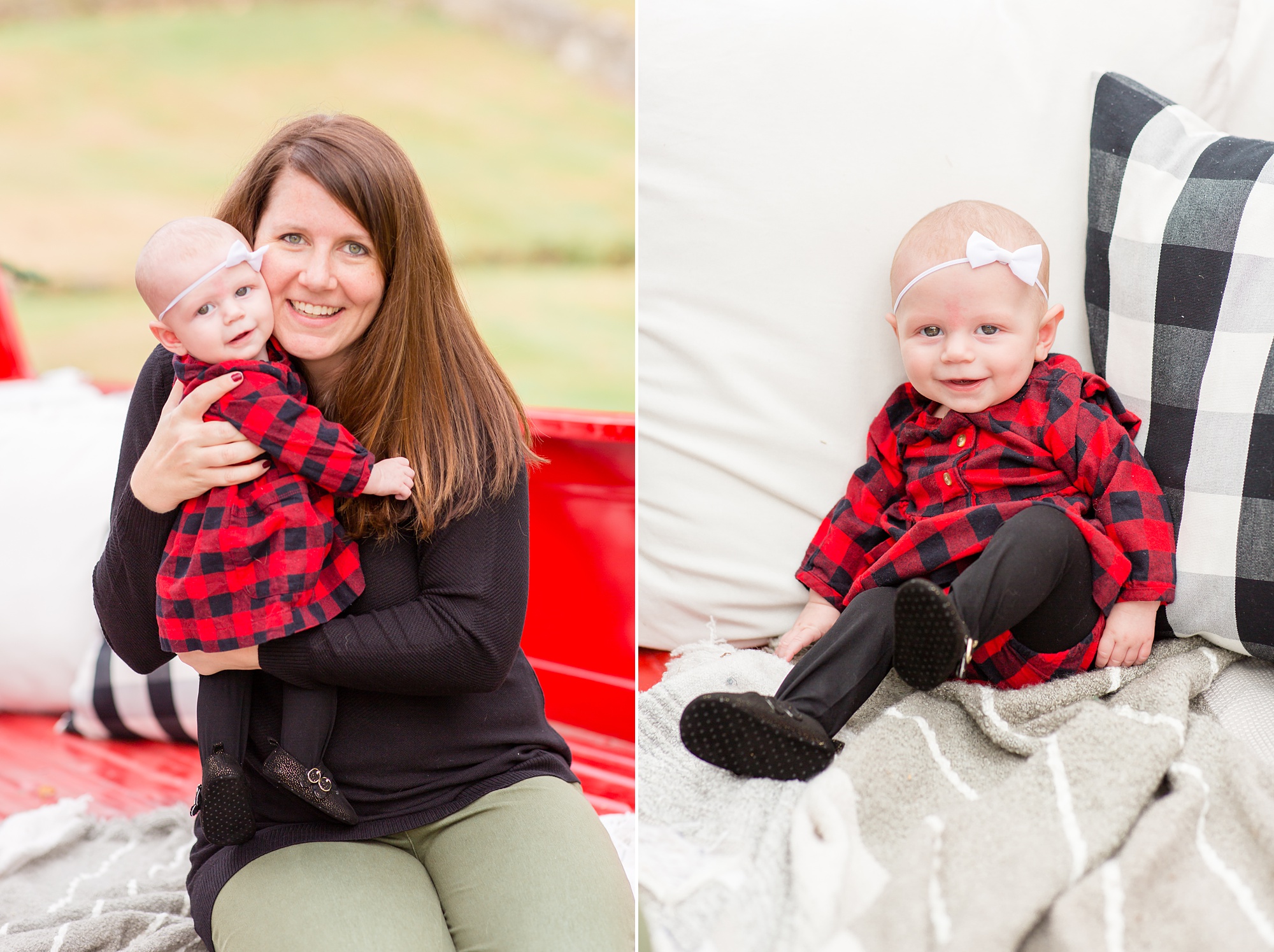 mom holds toddler during Tennessee Red Truck Christmas Minis
