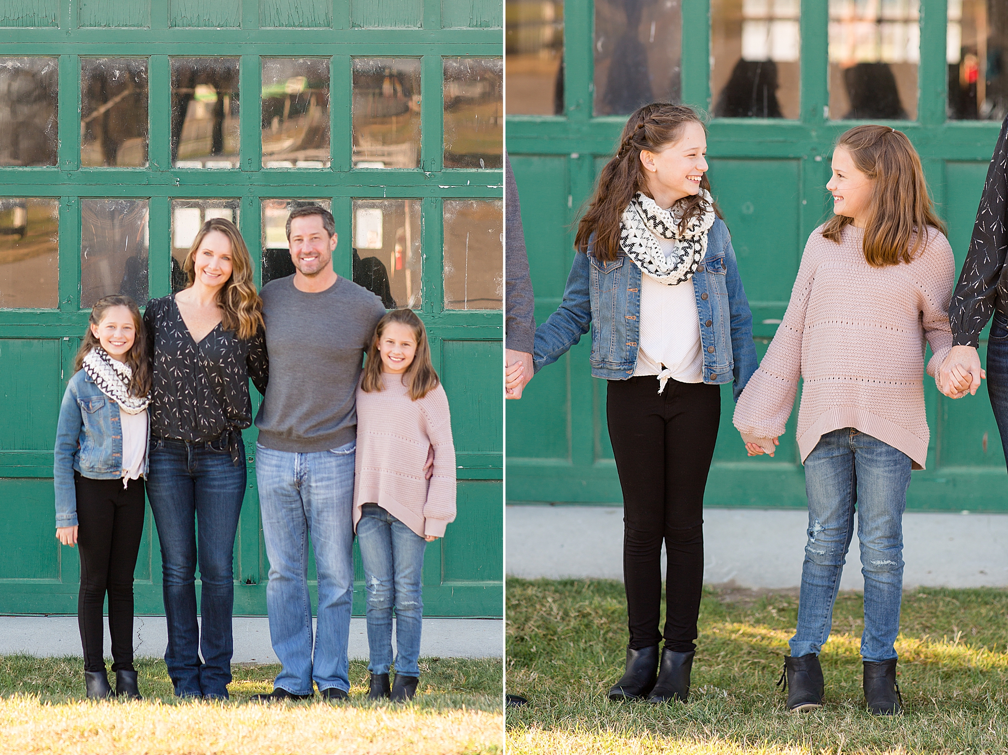 parents hug daughters during Harlinsdale Farm family photos