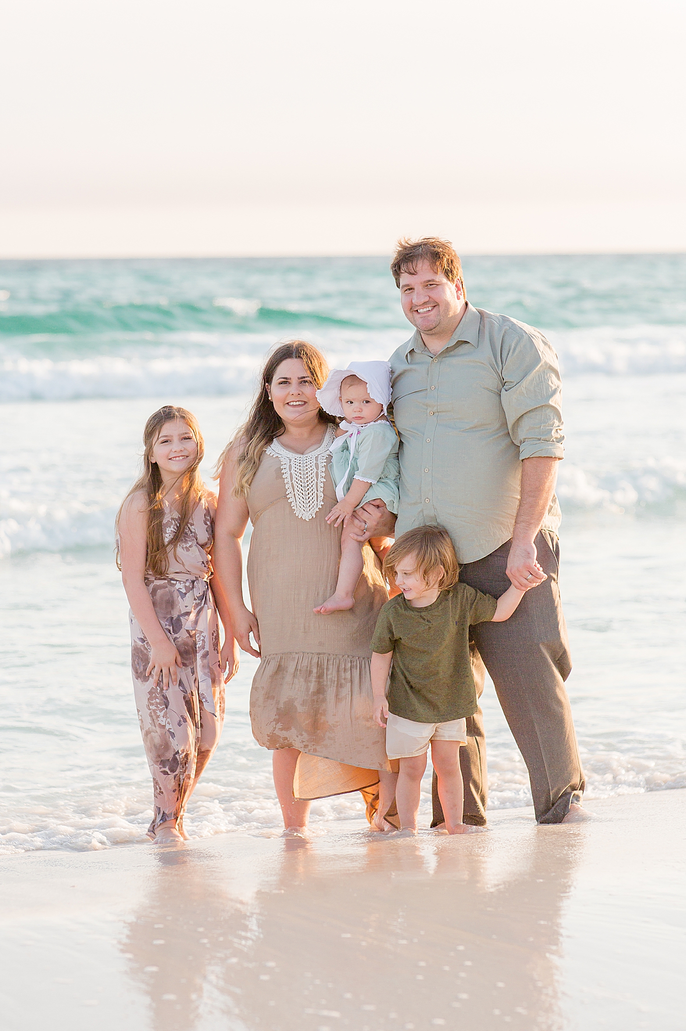 30A Florida Beach Family Portraits for family of five in neutral outfits