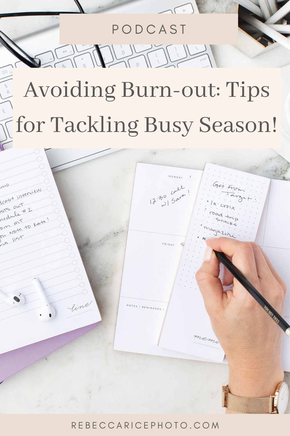 Tips to avoid burnout as a small business owner in busy season: tips from Rebecca Rice on the Business Journey Podcast