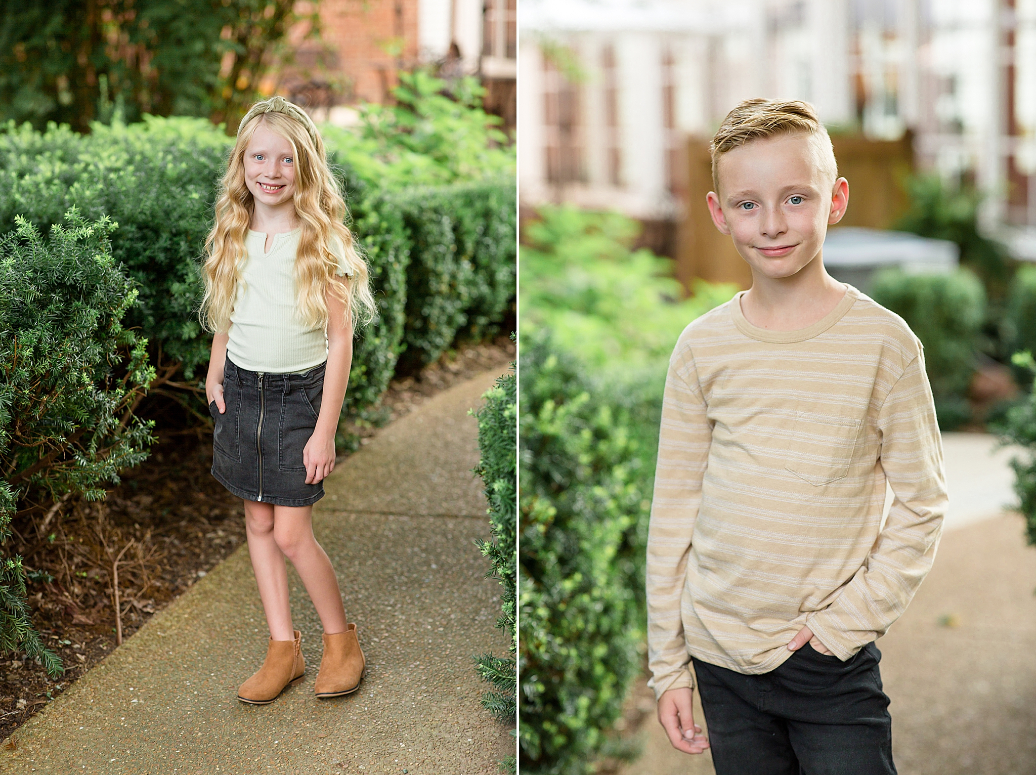 older children pose on walkway during Spring Hill family portraits