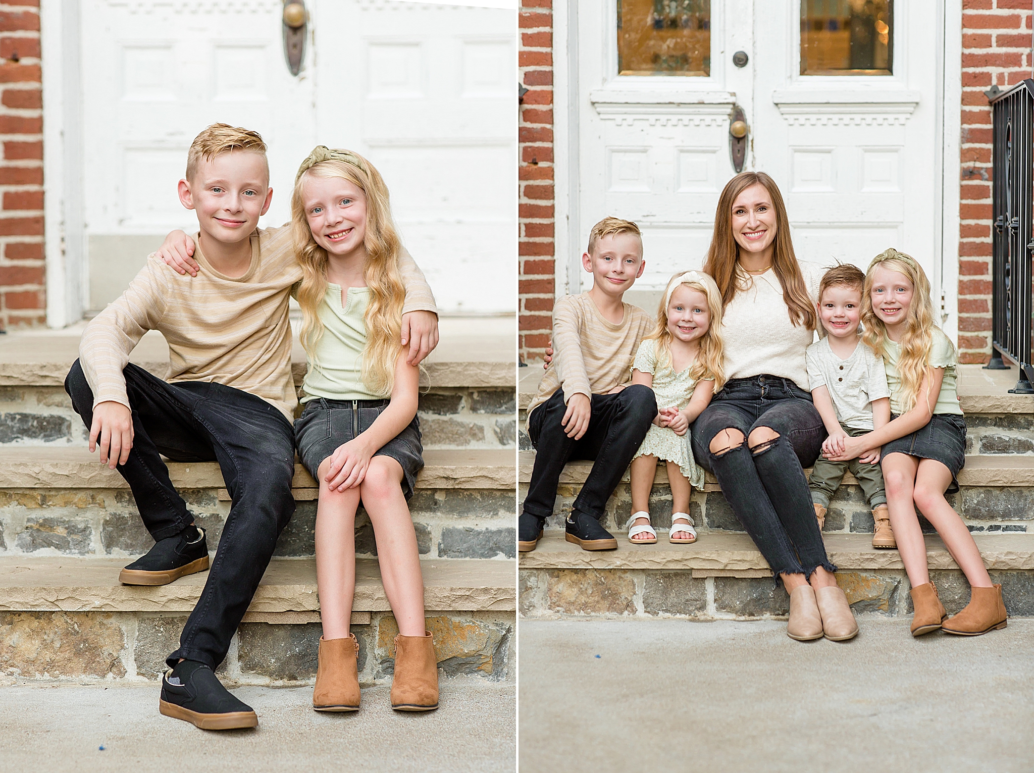 siblings sit on steps during TN family photos