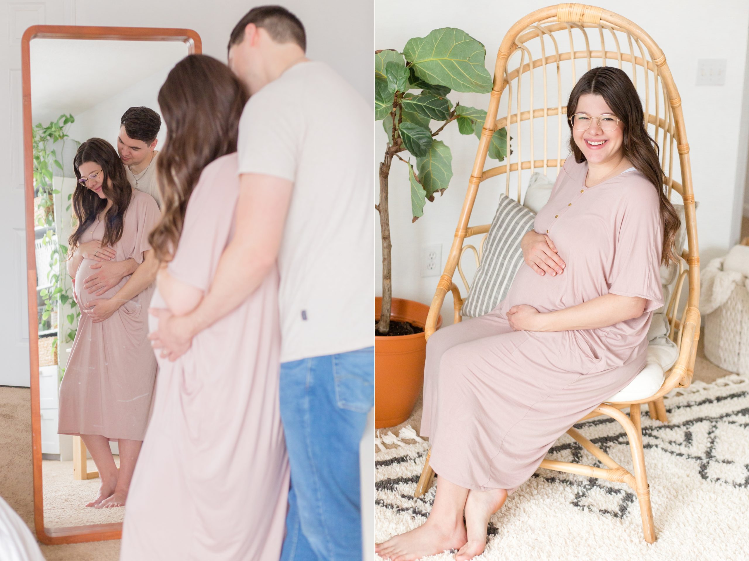 Expecting mom and dad pose in home during maternity photo session in Columbus, OH with family photographer Rebecca Rice Photography. Click to see more from this sweet session live on the blog now! 