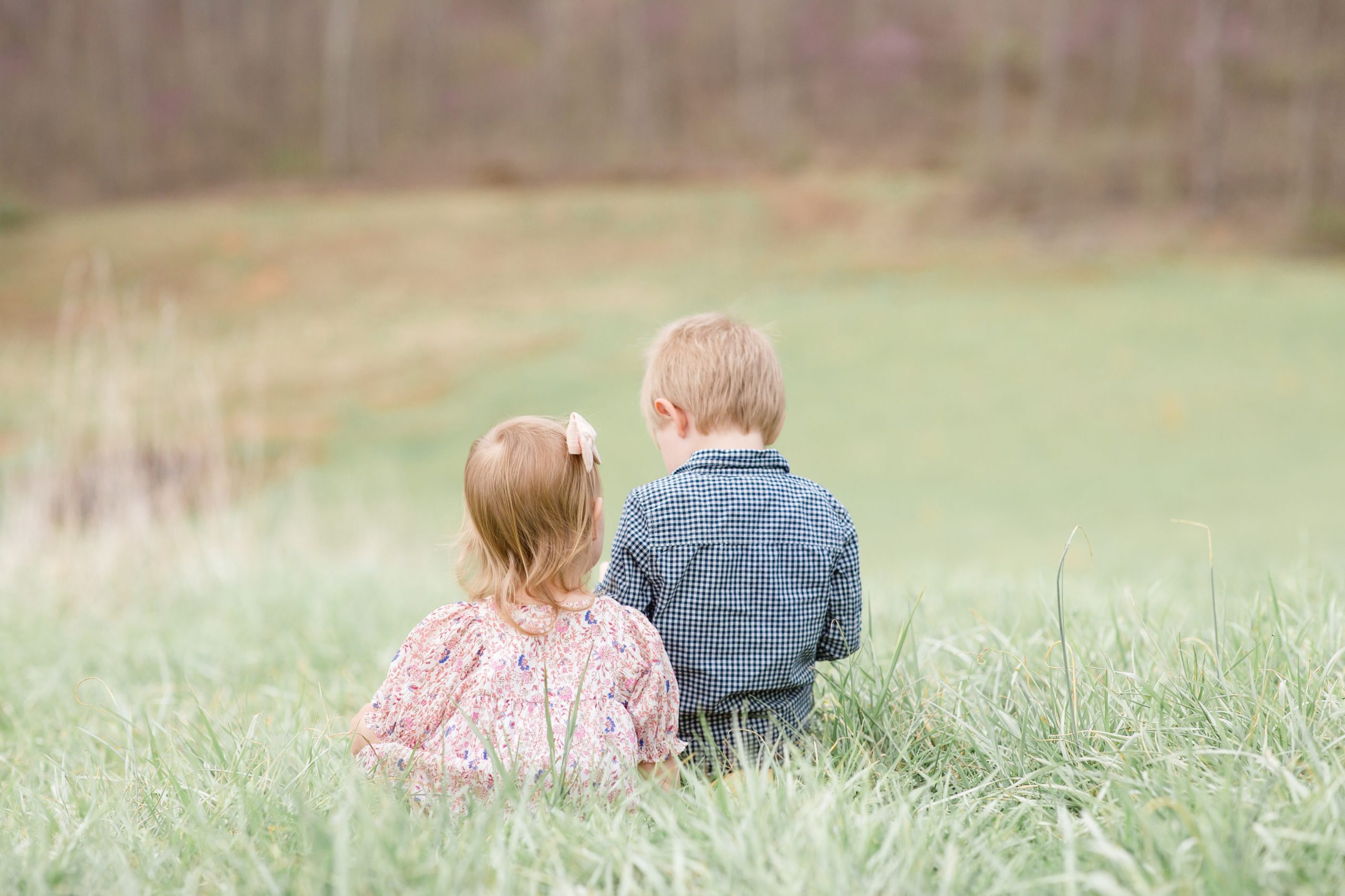 Brother and sister sit together in field mountainside during family portrait session with family photographer Rebecca Rice Photography. Click to see more from this sweet session live on the blog now! 