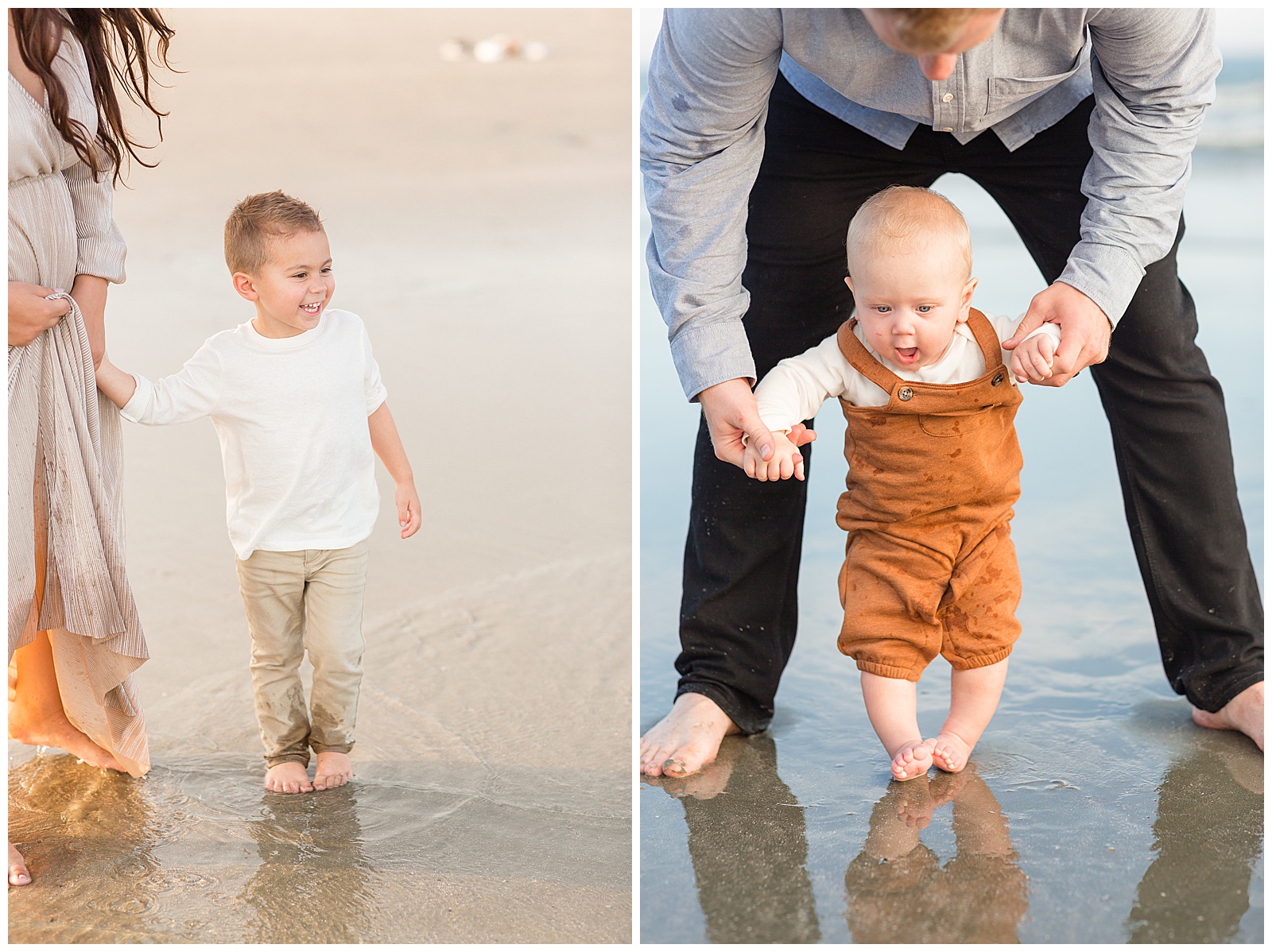 Two brothers share an individual moments in the ocean waters as they put their toes in the water in Charleston, SC.