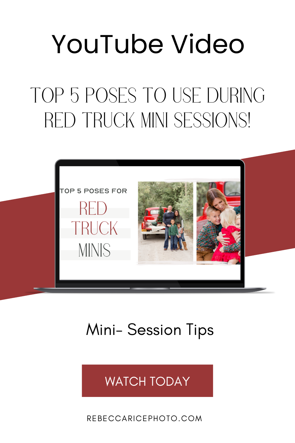 Top 5 Poses to use for Red Truck Minis! Watch on YouTube today! Click to watch NOW! -rebeccaricephoto.com
